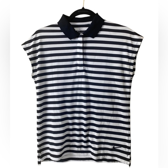 Nike Polo Shirt Women / Black and White Striped size S - Picture 2 of 4